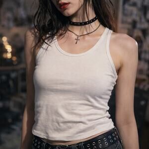 Xanaka White Distressed Ribbed Tank Womens XS Grunge Sleaze Minimalist Y2K Punk